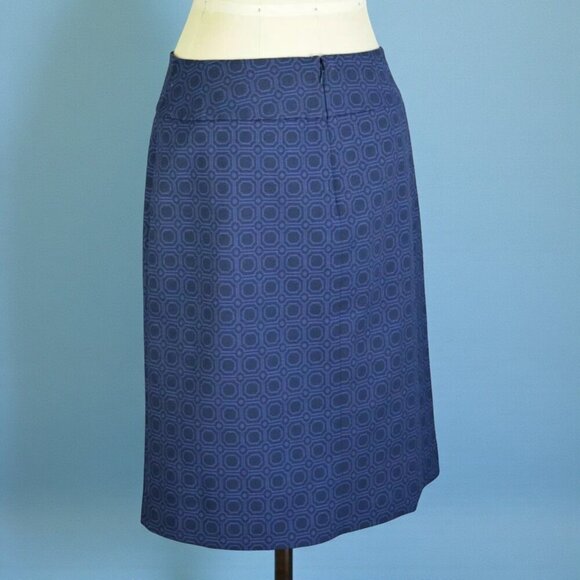 TALBOTS GEOMETRIC PRINT BLUE PENCIL SKIRT - Picture 4 of 7